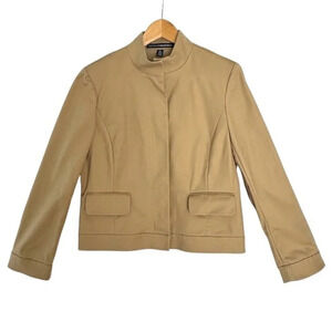 90s Vintage Linda Allard for Ellen Tracy Tan Mandarin Collar Blazer Size 12